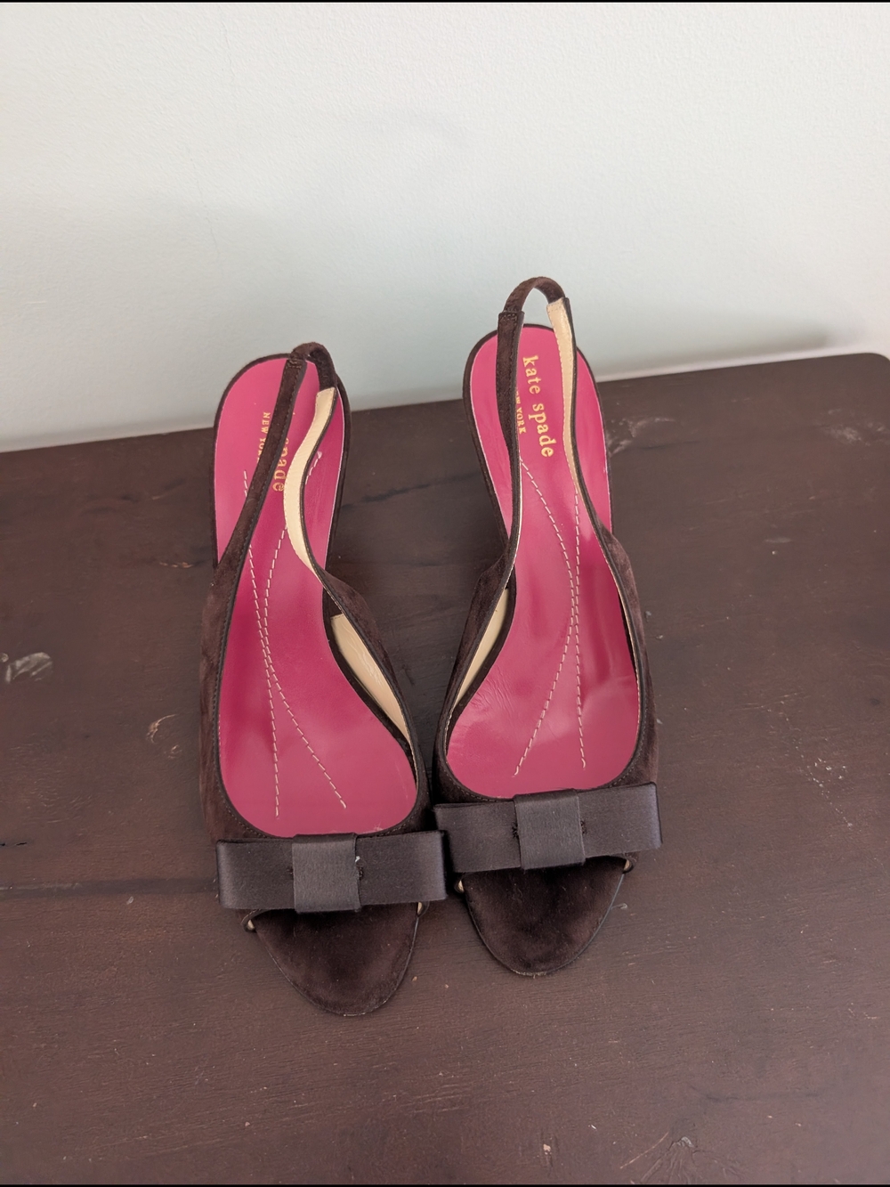 kate spade Brown Suede Slingback Heels with Pink Insole